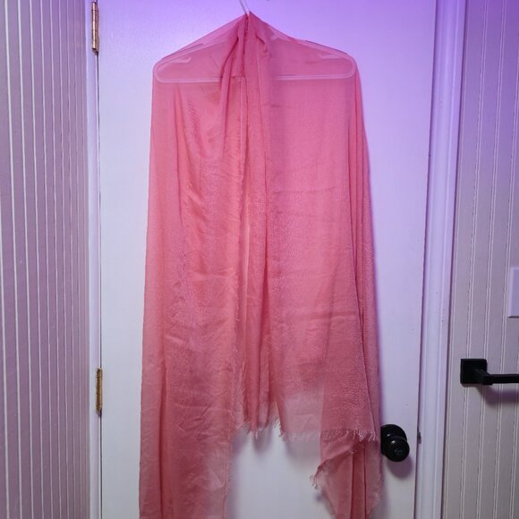Salmon Thin Shawl Scarf with Fringe - Picture 2 of 4